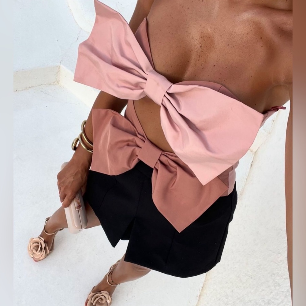 Zara CUT OUT BOW TAFFETA TOP